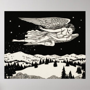 Black and White Celestial Mountain Art Poster