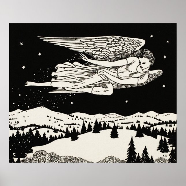 Black and White Celestial Mountain Art Poster (Front)