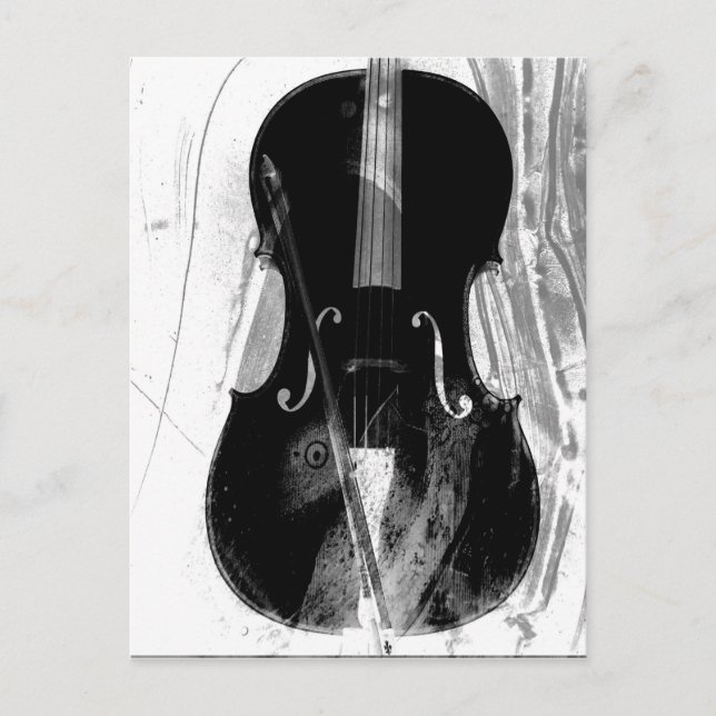 Black and white cello illustration postcard (Front)