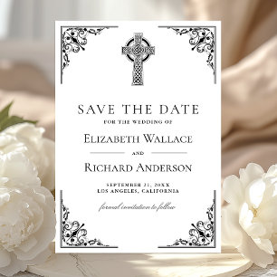 Black and White Celtic Cross Wedding Save The Date