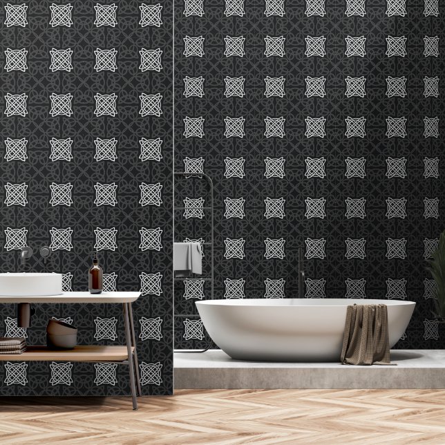 Black and White Celtic Knot Pattern Wallpaper (Bathroom)