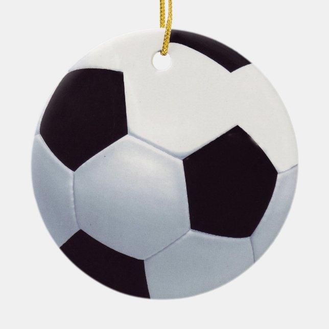 Black and White Ceramic Soccer Ball Ornament (Front)