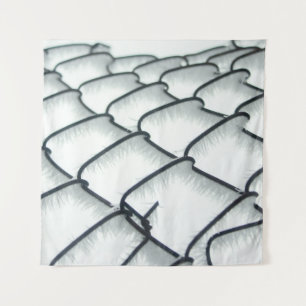 Black and white chain link fence tapestry