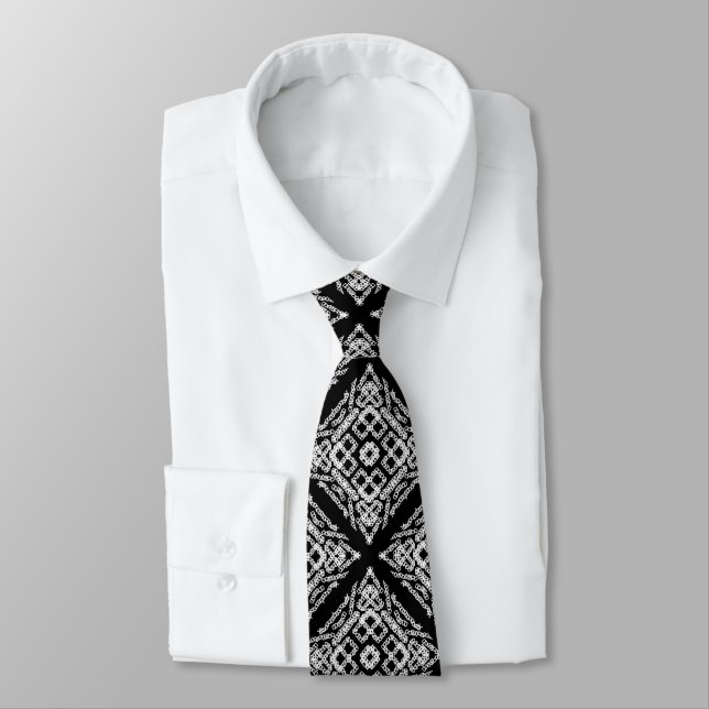 Black And White Chain Linked Repeating Pattern  Tie (Tied)