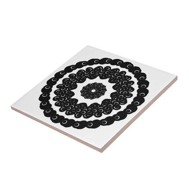 Black And White Chained Circular Abstract Bead Art Tile (Side)