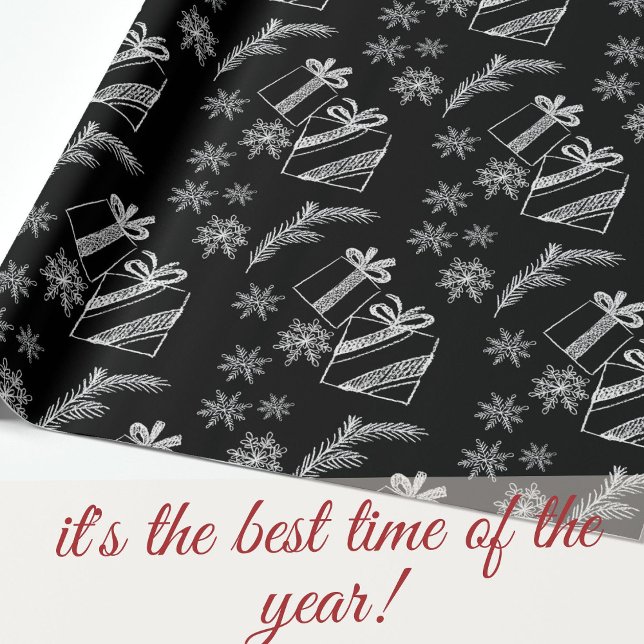  Black and White Chalk Christmas Gifts and Snow Wrapping Paper (Creator Uploaded)