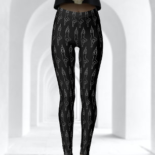 Black and White Chalk Outline Yoga Pose Pattern Leggings