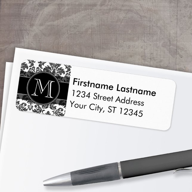 Black and White Chalkboard Damask Pattern (Custom Return Address Label)