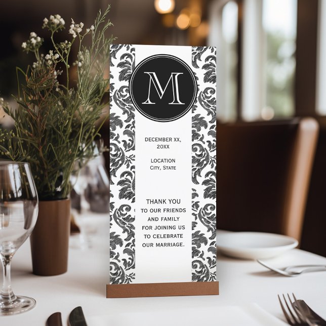 Black and White Chalkboard Damask Pattern Programme (Wedding Program Table Card)