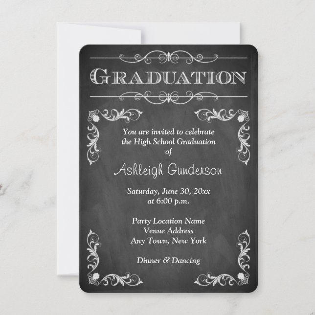 Black and White Chalkboard Graduation Invite (Front)