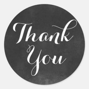 Black and White Chalkboard Thank You Classic Round Sticker