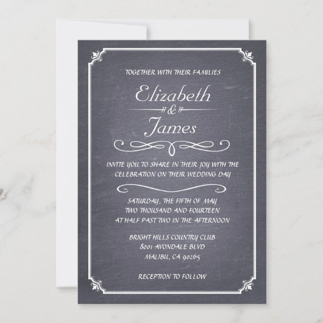 Black and White Chalkboard Wedding Invitations (Front)