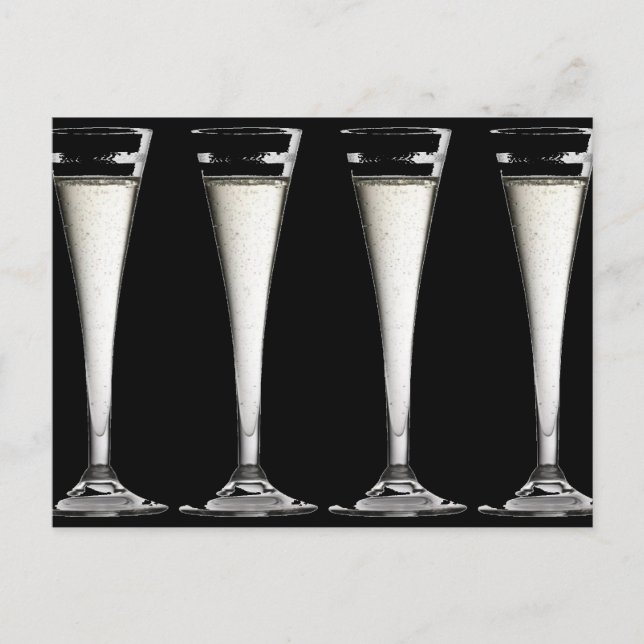 Black and White Champagne Glass Flutes Postcard (Front)