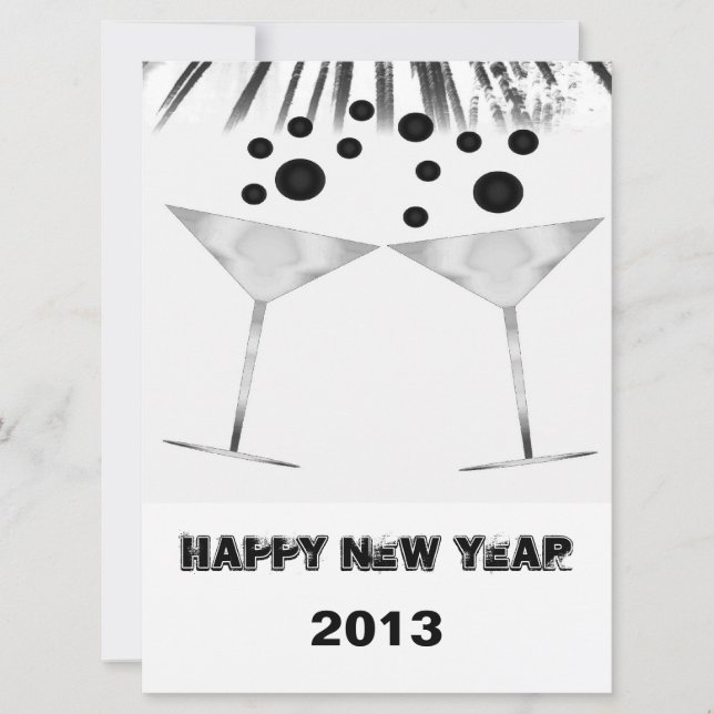 Black and White Champaign New Years Invitation (Front)