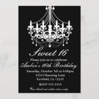 Black and White Chandelier Sweet 16 Party Invite
