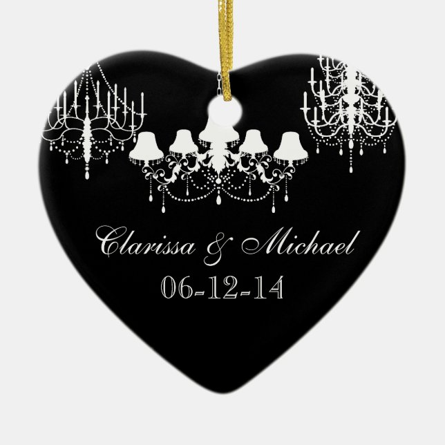 Black and White Chandeliers Customised Keepsake Ceramic Tree Decoration (Front)