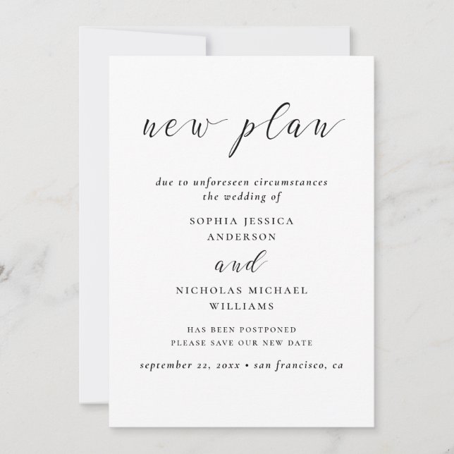 Black and white Change the Date. Modern New plan Save The Date (Front)