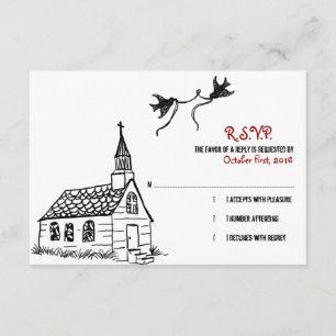 Black and White Chapel Wedding RSVP Card