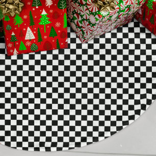 Black and White Check Brushed Polyester Tree Skirt