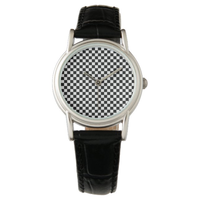 Black and white check checker checkerboard watch (Front)