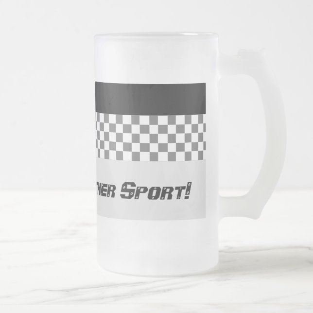 Black And White Check Design Frosted Glass Beer Mug (Right)