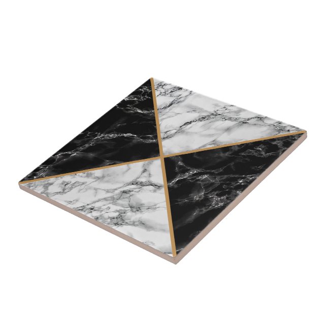 Black and White Check Faux Marble Ceramic Tile (Side)