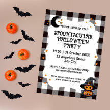 Black and White Check Gingham Halloween Invitation