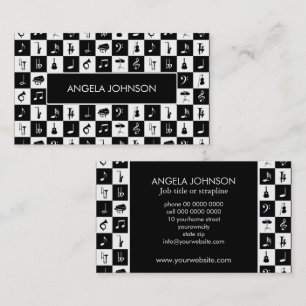 Black and white check music Instruments Business Card
