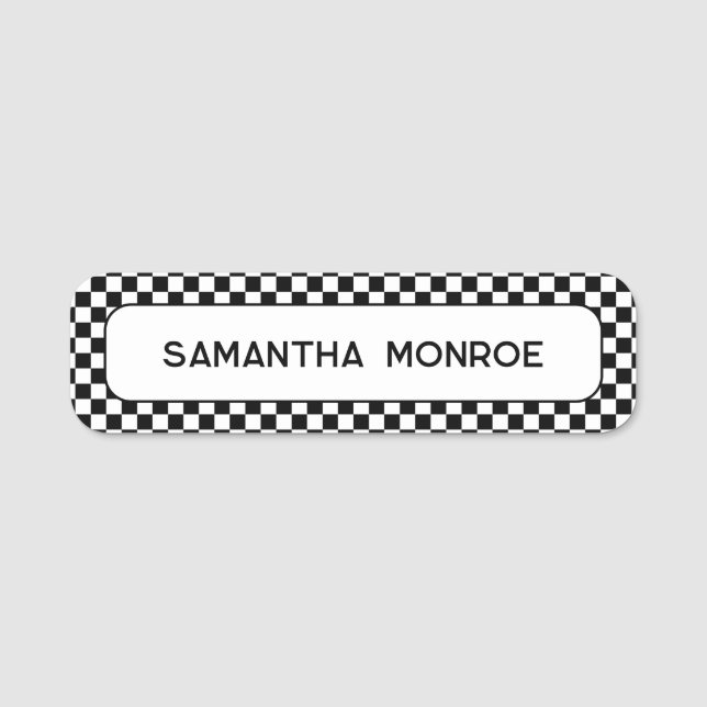 Black and White Check Pattern Name Tag (Front)