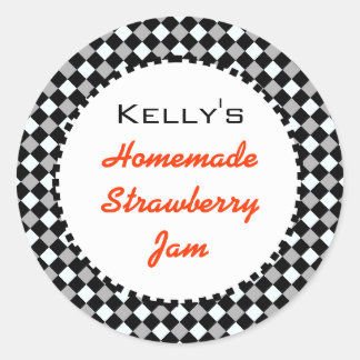 Black and white check red jam label