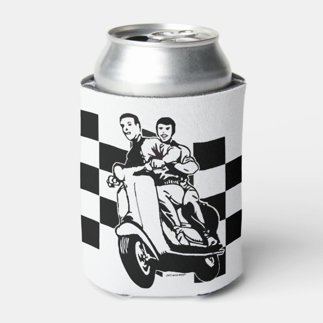 Black and white check scooter riders can cooler (Can Front)