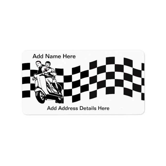 Black and white check scooter riders label (Front)