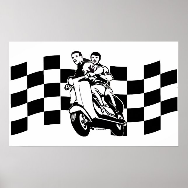 Black and white check scooter riders poster (Front)