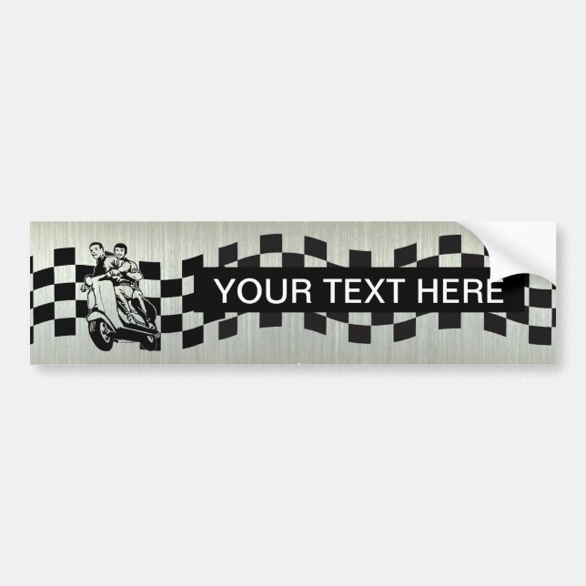 Black and white check scooter riders silver bumper sticker (Front)