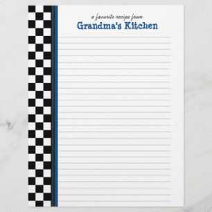 Black and White Check with Blue Accent Recipe Page