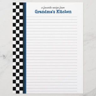 Black and White Check with Blue Accent Recipe Page
