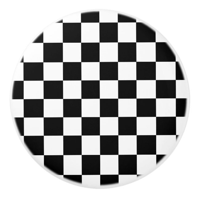 Black and White Checked Flag Style Ceramic Knob (Front)