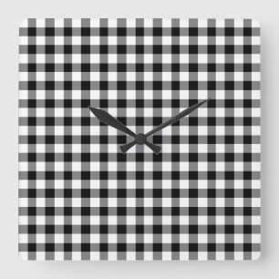 Black And White Checked Gingham Pattern Square Wall Clock
