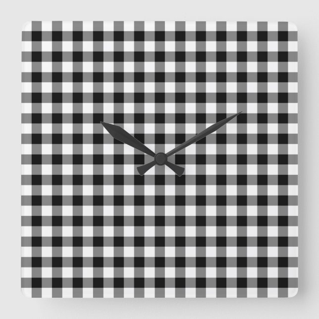Black And White Checked Gingham Pattern Square Wall Clock (Front)
