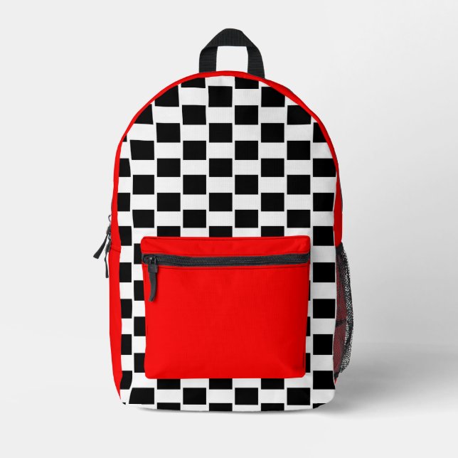 Black and White Checked Red 4Ann Print Cut Sew Bag (Front)