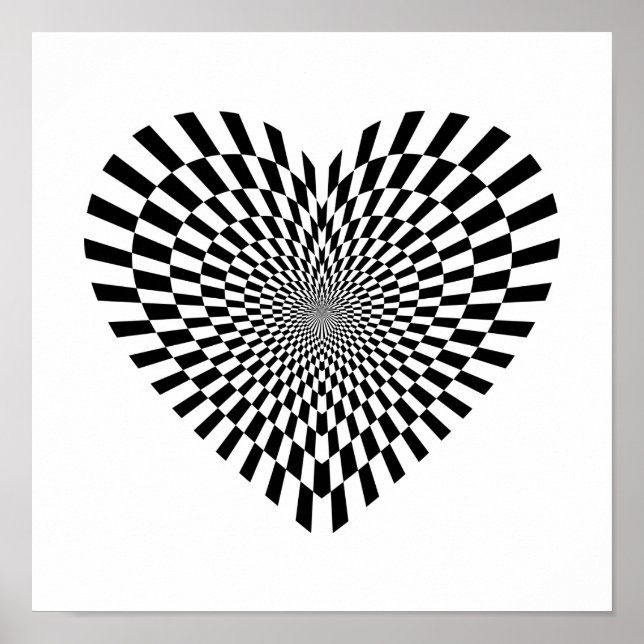 Black and White Checker Heart Optical Illusion Poster (Front)
