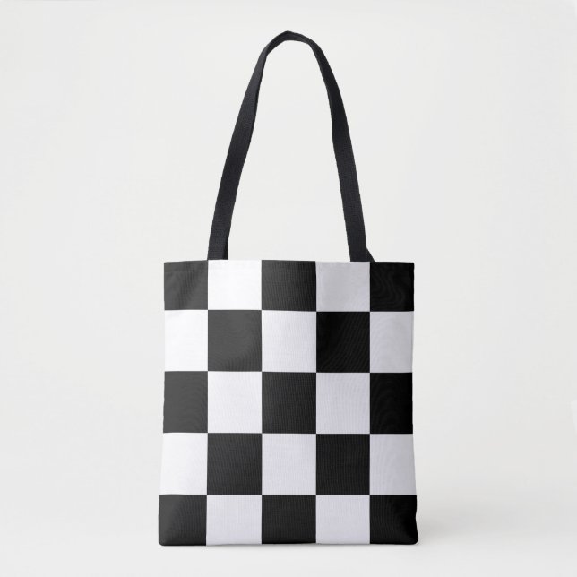BLACK AND WHITE CHECKER PATTERN TOTE BAG (Front)