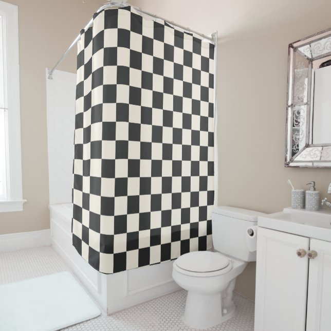 Black and white Checkerboard Check Checkered Shower Curtain (In Situ)