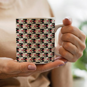 black and white checkerboard Floral Pink unique Coffee Mug