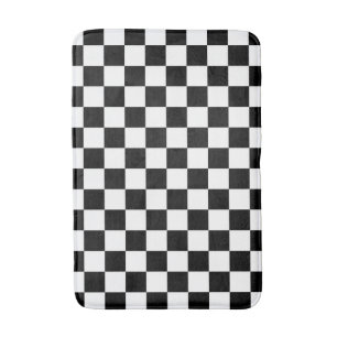 Black and white checkerboard pattern bath mat