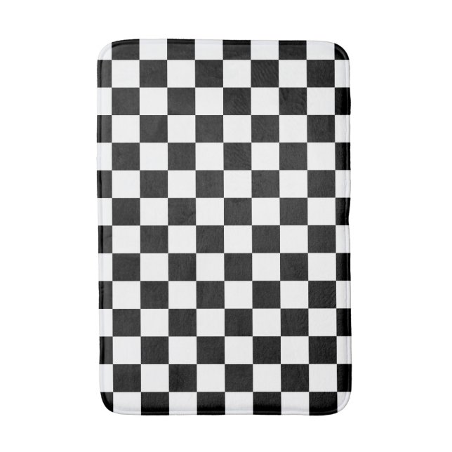 Black and white checkerboard pattern  bath mat (Front Vertical)