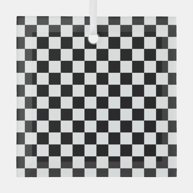 Black and white checkerboard pattern  glass tree decoration (Front)