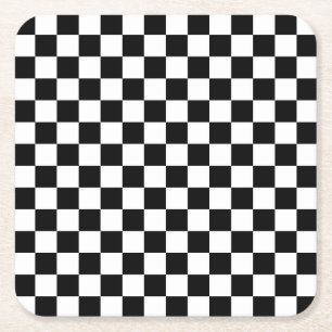 Black and white checkerboard pattern square paper coaster