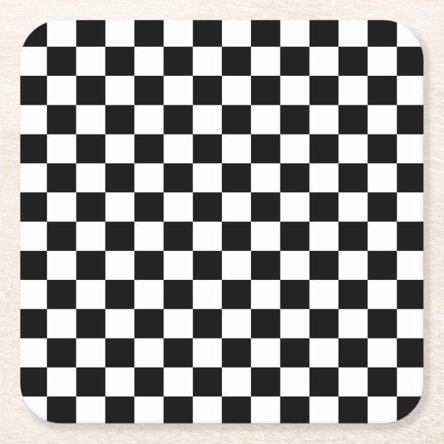 Black and white checkerboard pattern  square paper coaster (Front)