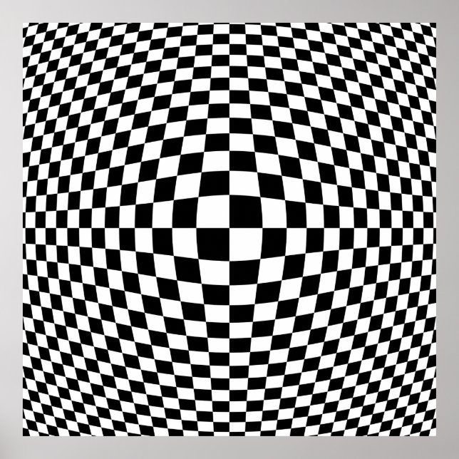 Black and White Checkered Op Art  Poster (Front)